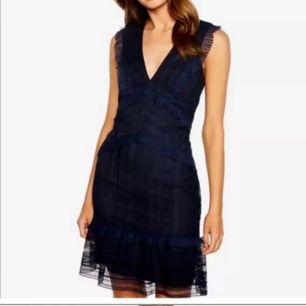 Bardot Kristen Lace Dress 6 S Navy Blue Stretch Party Wedding Cruise Date